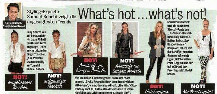 “What’s Hot… What’s Not!” — celebrity styling analysis by Samuel Sohebi in Chatter Magazine Samuel Sohebi celebrity stylist analyzing outfit proportions and styling choices in Chatter Magazine “What’s Hot… What’s Not!” column, comparing successful and unsuccessful celebrity looks