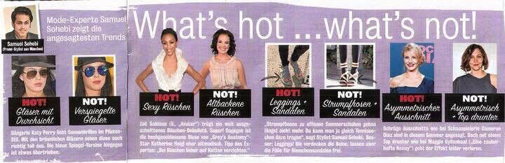 “What’s Hot… What’s Not!” — fashion and accessory analysis by Samuel Sohebi in Chatter Magazine Samuel Sohebi celebrity stylist analyzing accessories, sunglasses and styling details in Chatter Magazine “What’s Hot… What’s Not!” column within celebrity fashion context