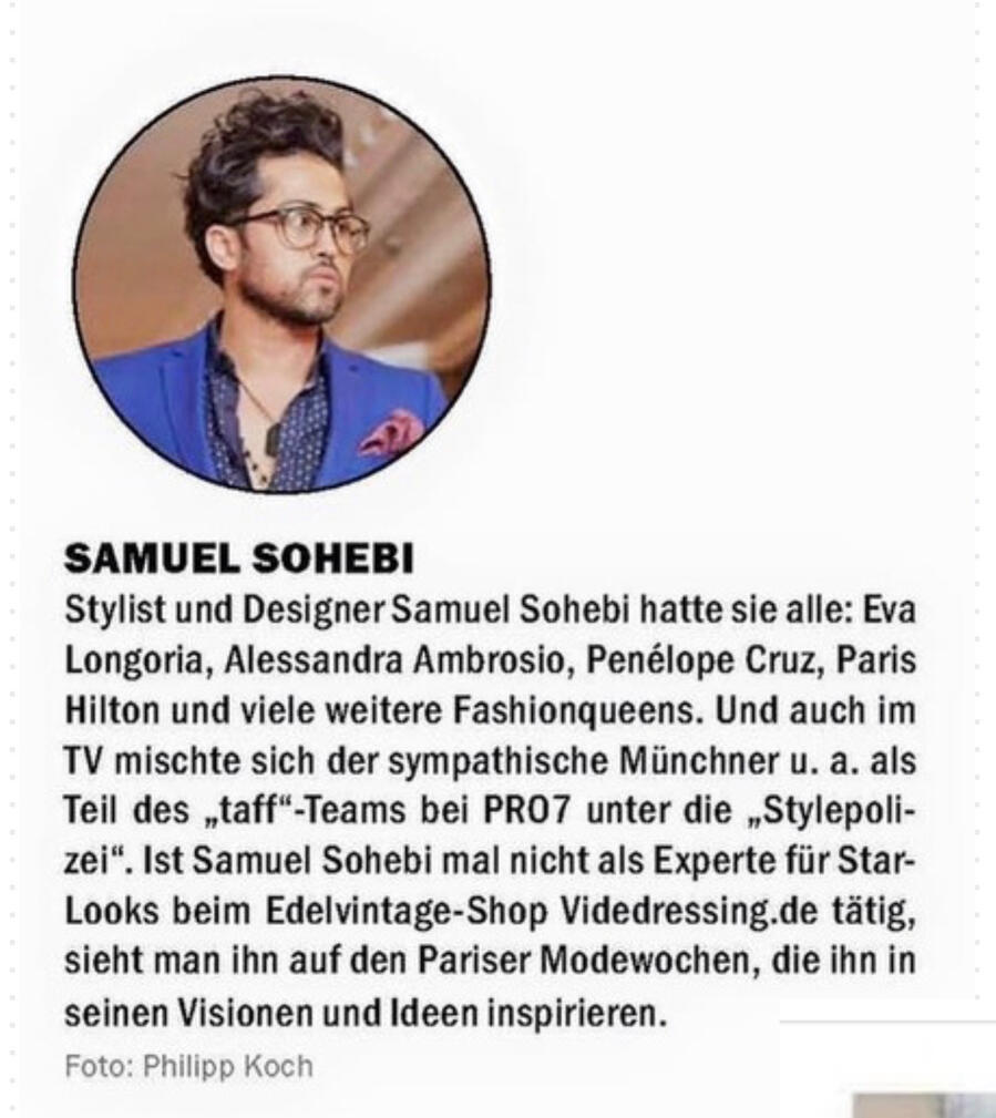 Samuel Sohebi KIR Munich Glamcheck jury fashion expert celebrity styling magazine feature Munich fashion scene
