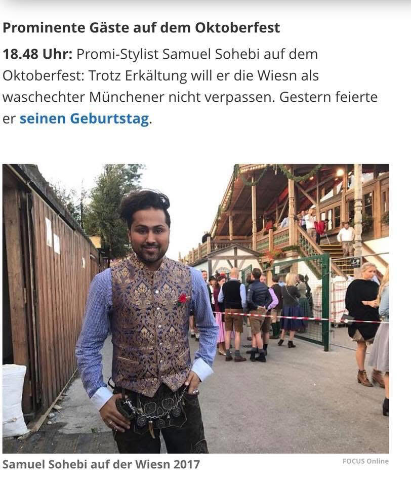 Focus Online – Prominente Gäste auf dem Oktoberfest Samuel Sohebi Oktoberfest Munich Focus Online prominent guest Wiesn Germany media coverage fashion stylist