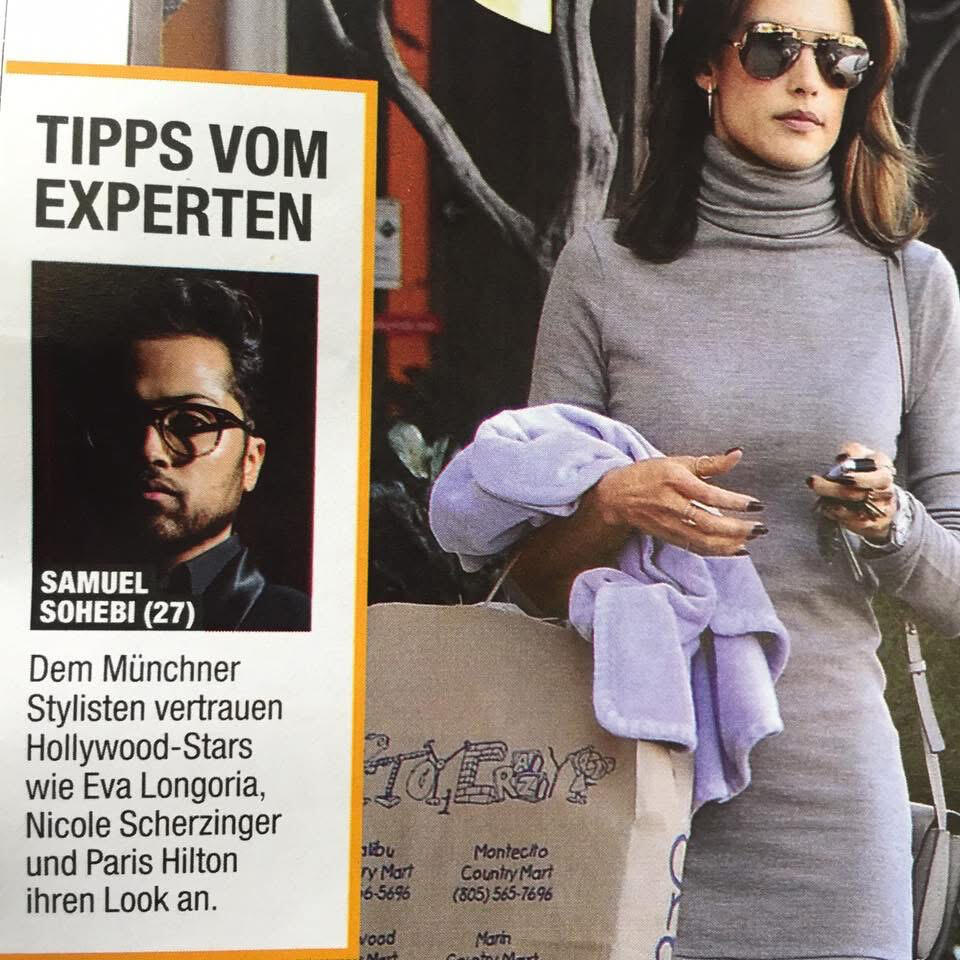 Samuel Sohebi Tipps vom Experten Samuel Sohebi als Mode-Experte im Magazin InTouch Style, vorgestellt als Stylist internationaler Persönlichkeiten wie Eva Longoria, Nicole Scherzinger und Paris Hilton.