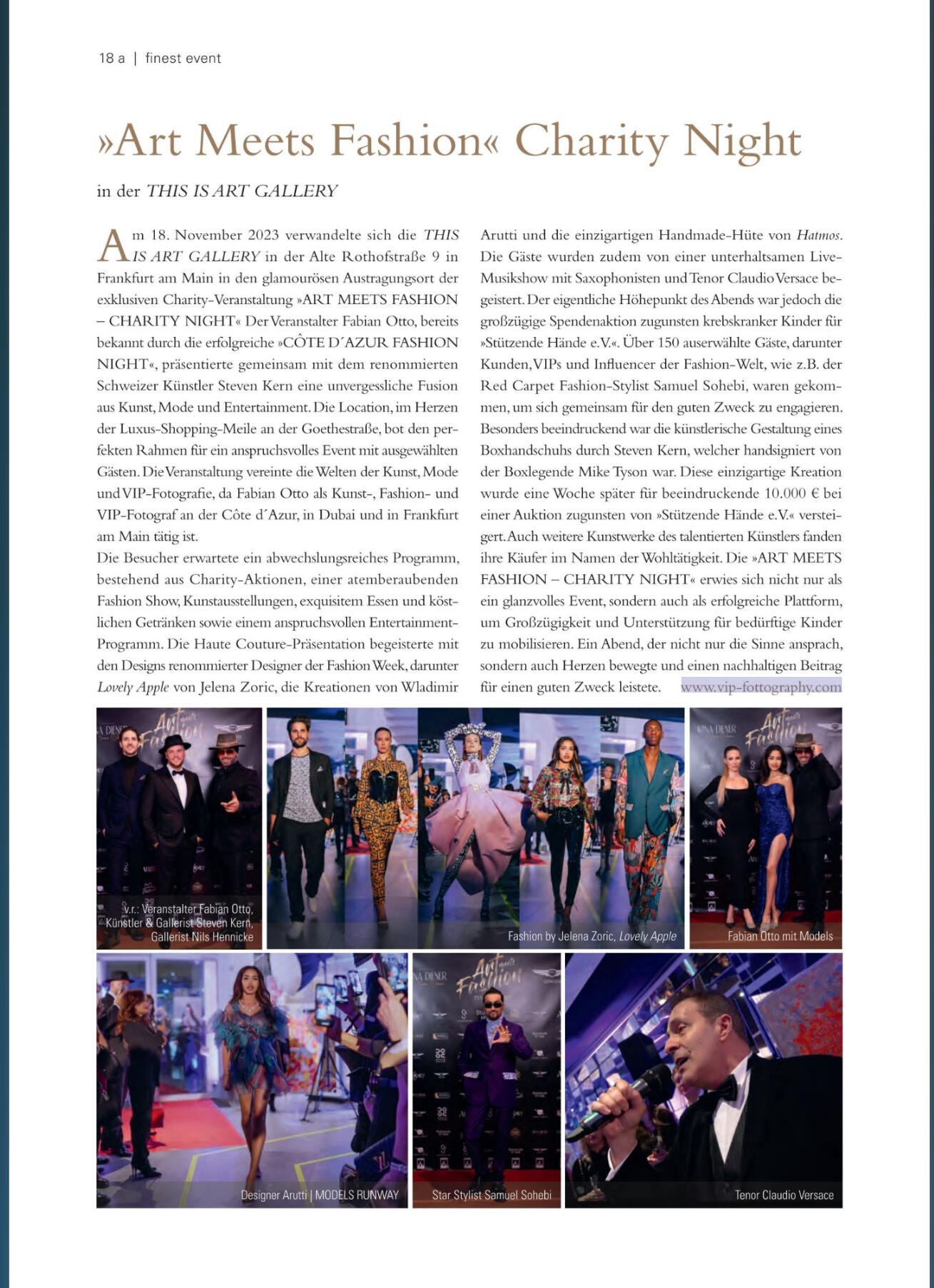 Art Meets Fashion Charity Night — Frankfurt, featured in Finest Magazine (2023) Samuel Sohebi at Art Meets Fashion Charity Night in Frankfurt, featured in Finest Magazine, appearing within an international fashion and charity event context.